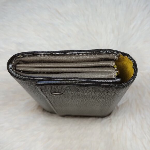 Celine Made in Paris Vintage Gray Flap over long wallet Yellow Interior Old Logo - Picture 6 of 8